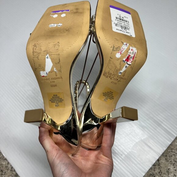 Marc Fisher Karima Heeled Rhinestone Straps Sandals Size 8.5 Gold - Picture 14 of 15